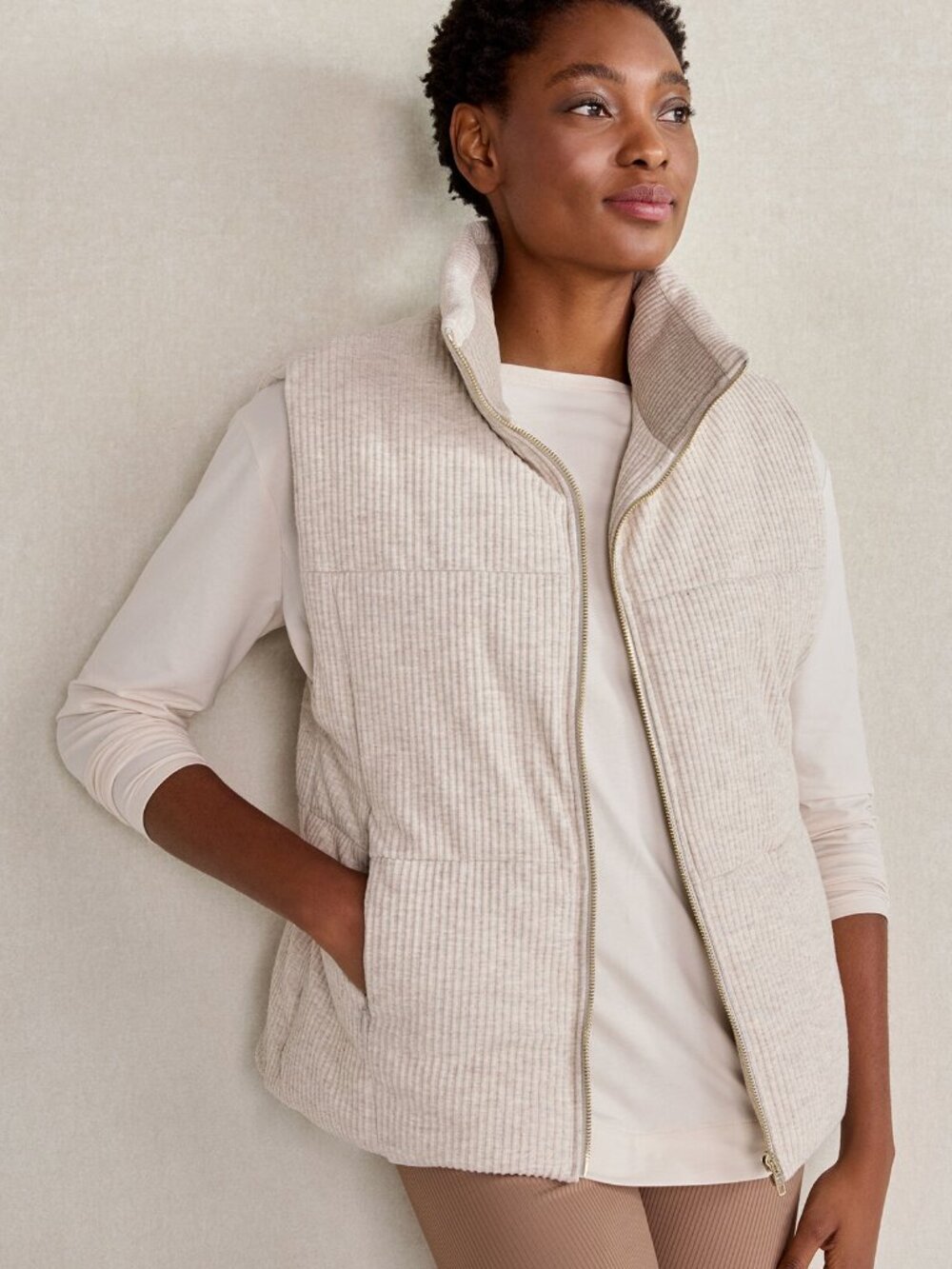 NWT HAVEN WELL WITHIN Balance Velour Rib Knit Puffy Vest Tan Size XXL